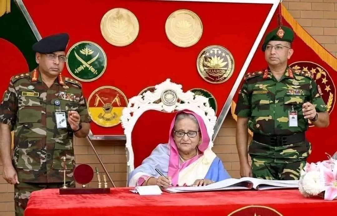 Sheikh Hasina signing the resignation letter